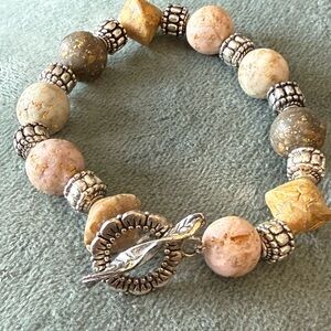 Chic Silver and Beige Beaded Bracelet